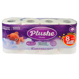Туалетная бумага Plushe 2х-сл Белая (1*8шт/8уп)